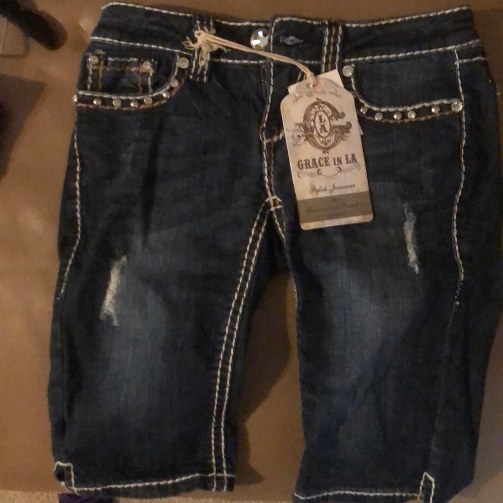 Rhinestone longer jean shorts